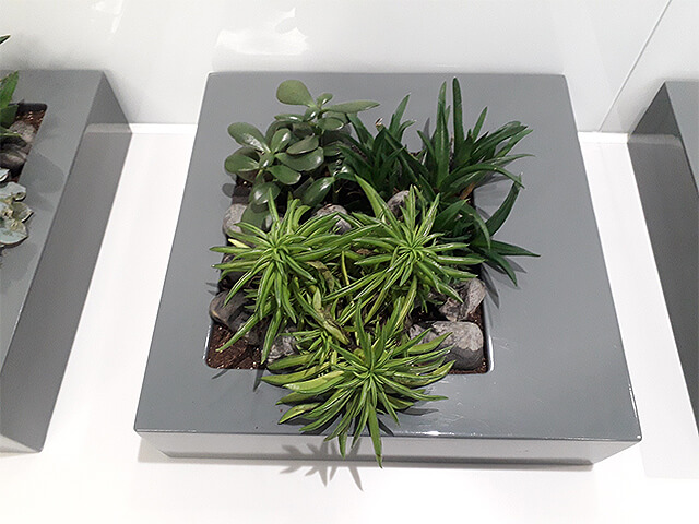 Mixed foliage design in grey container